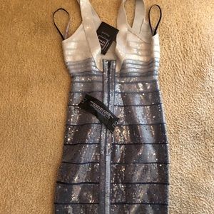 HERVE LEGER EBBA SEQUINED BANDAGE DRESS